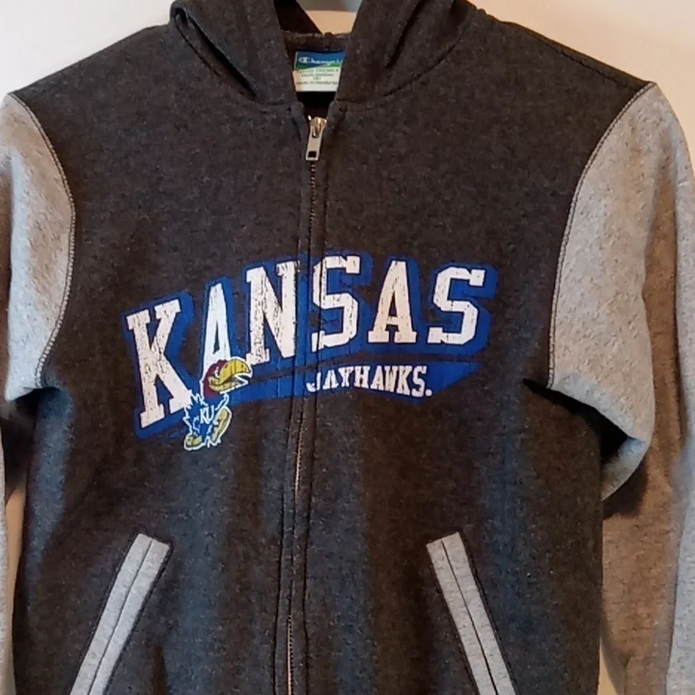 Vintage Champion Eco Fleece Full Zip Hoodie NCAA Kansas Jayhawks Youth Sz Med/8